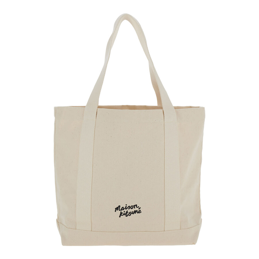 Maison Kitsuné Maison Kitsun White Tote Bag With Fox Head Patch In Cotton Canvas In Neutral