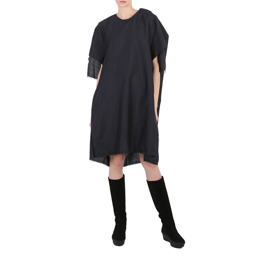 Anthracite Mohair Wool Raw-Cut Oversize Dress