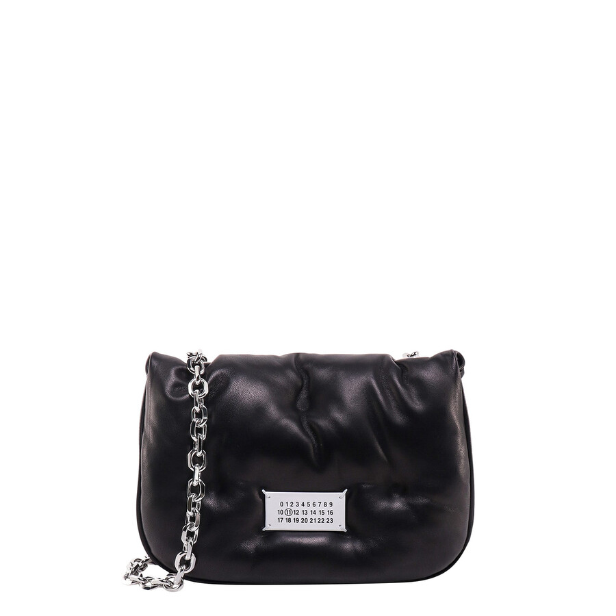 Maison Margiela Black Leather Glam Slam Flap Small Crossbody Bag In Black