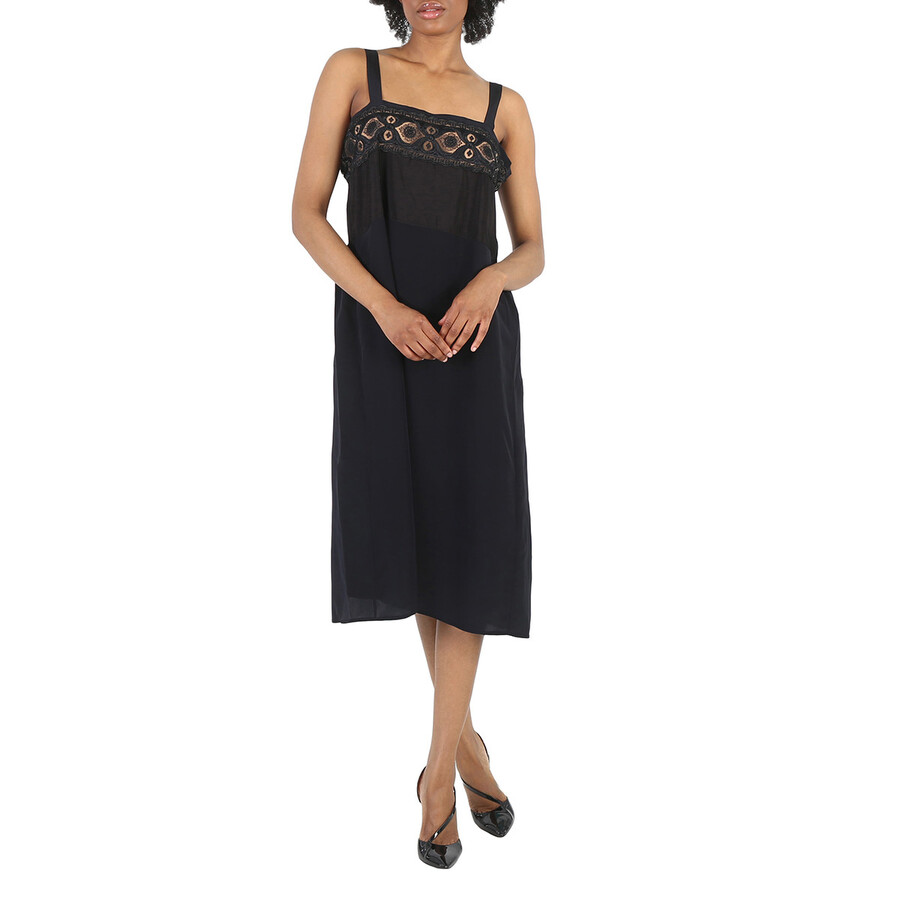 Shop Maison Margiela Ladies Black Silk Viscose Midi Dress