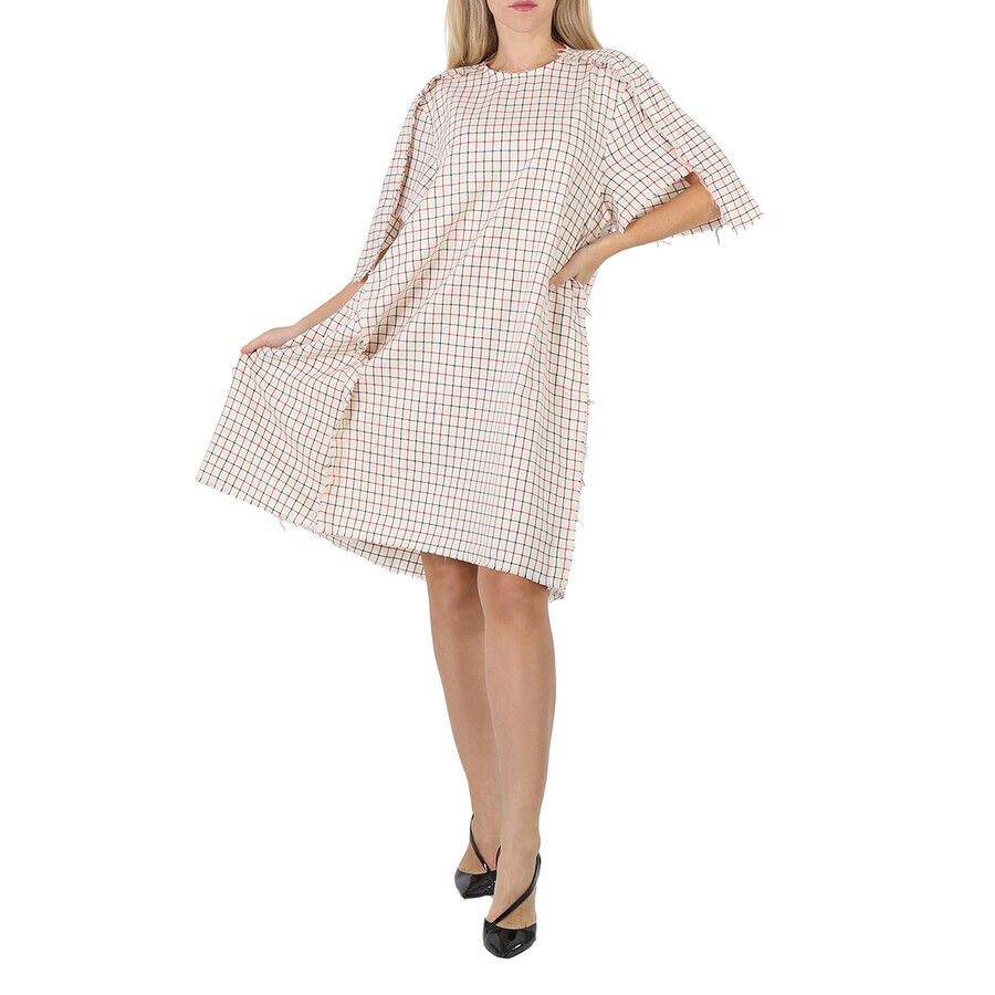 Shop Mm6 Maison Margiela Maison Margiela Ladies Ecru All-over Checkered Shirt Dress