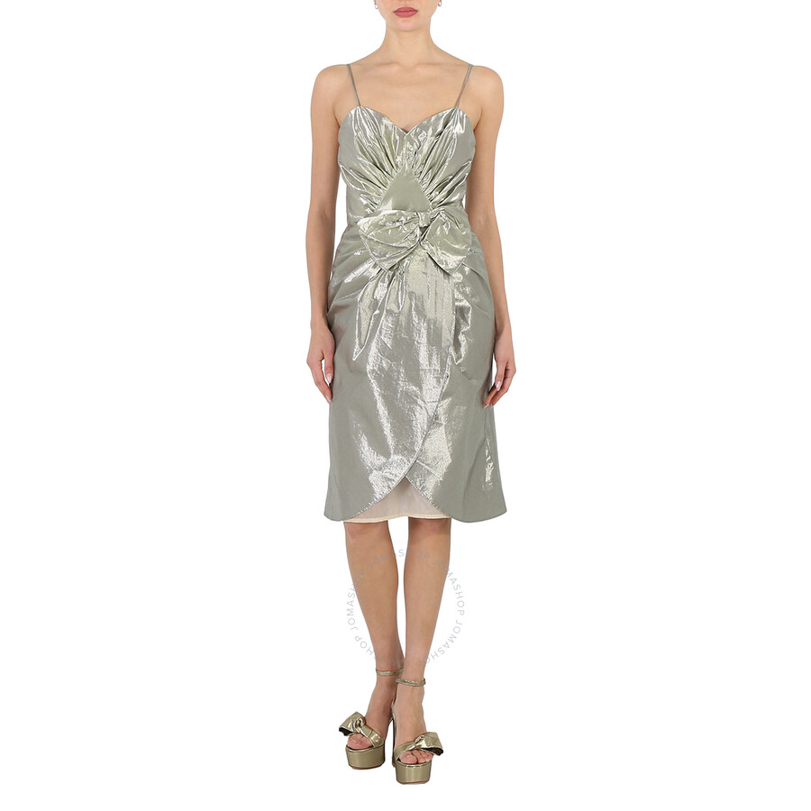 Maison Margiela Midi Dress With Metallic Finish And Draped Detail In Silver Tone