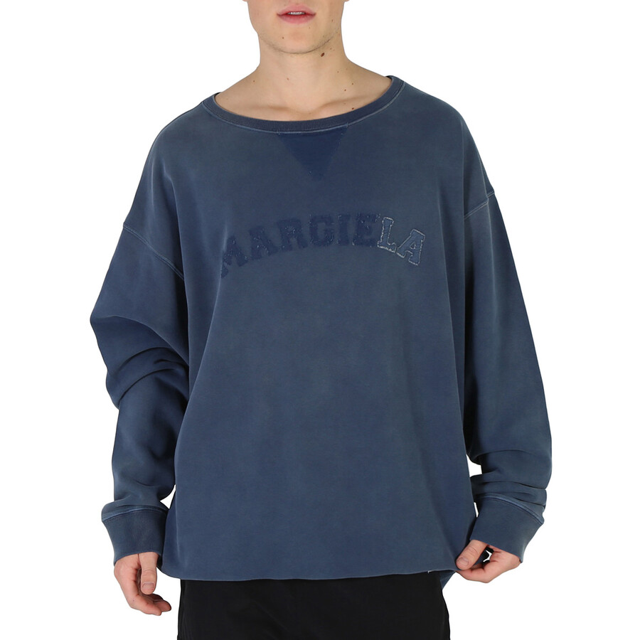 Maison Margiela Men's Blue Logo-Print Faded Sweatshirt, Size