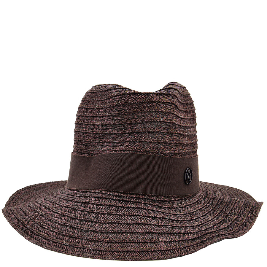 Maison Michel Bitter Chocolate Henrietta Straw Fedora Hat