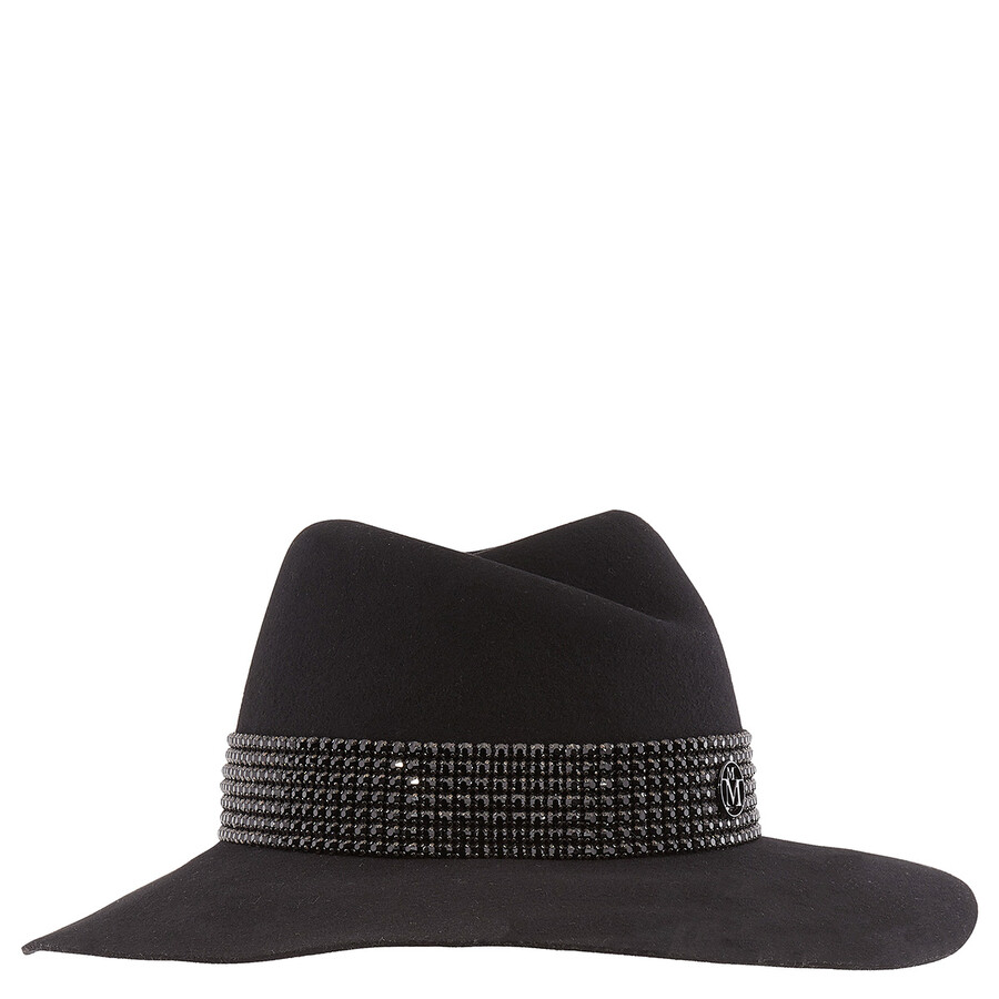 Ladies Black Virginie Studded Strass Fedora Hat