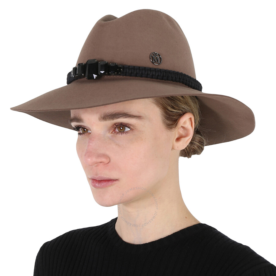 Maison Michel Taupe Kate Macrame Strass Fedora Hat In Brown