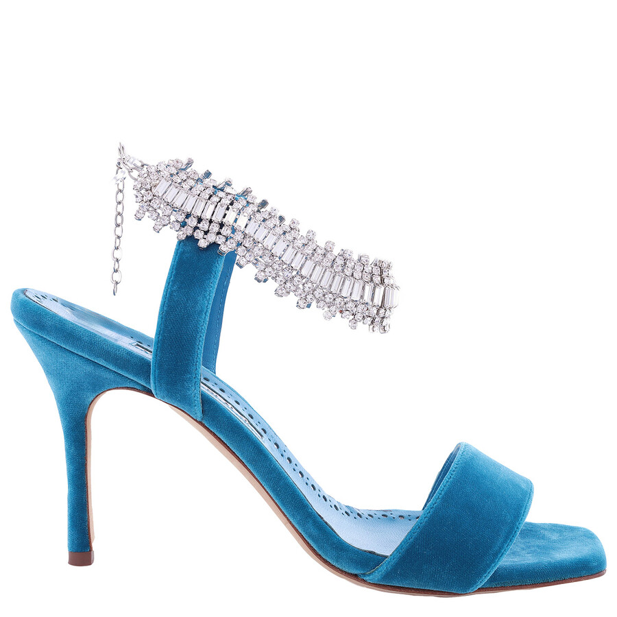 Manolo Blahnik Blue Parinasan Crystal Strap Sandals In Multi