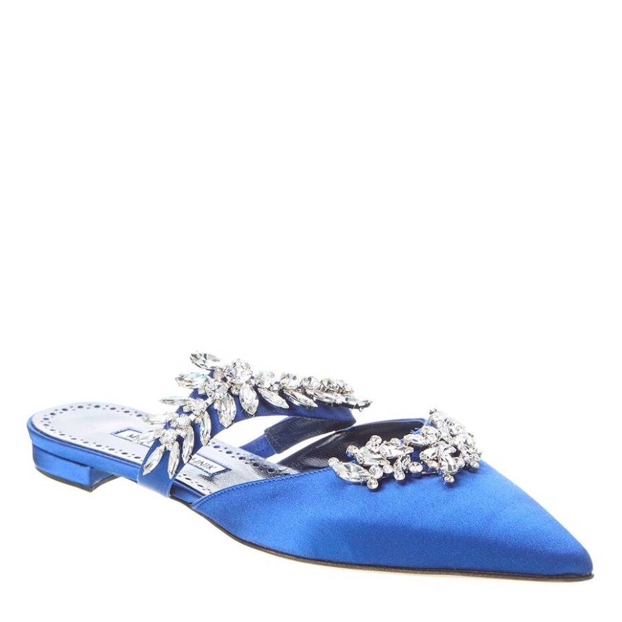 Manolo Flats Mules Crystal Purple Silk Satin 327473