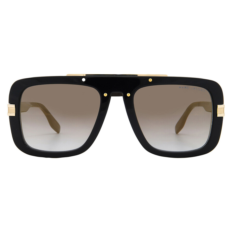 Marc Jacobs Grey Shaded Gold Rectangular Men's Sunglasses Marc 670/s 0807/fq 55 In Black