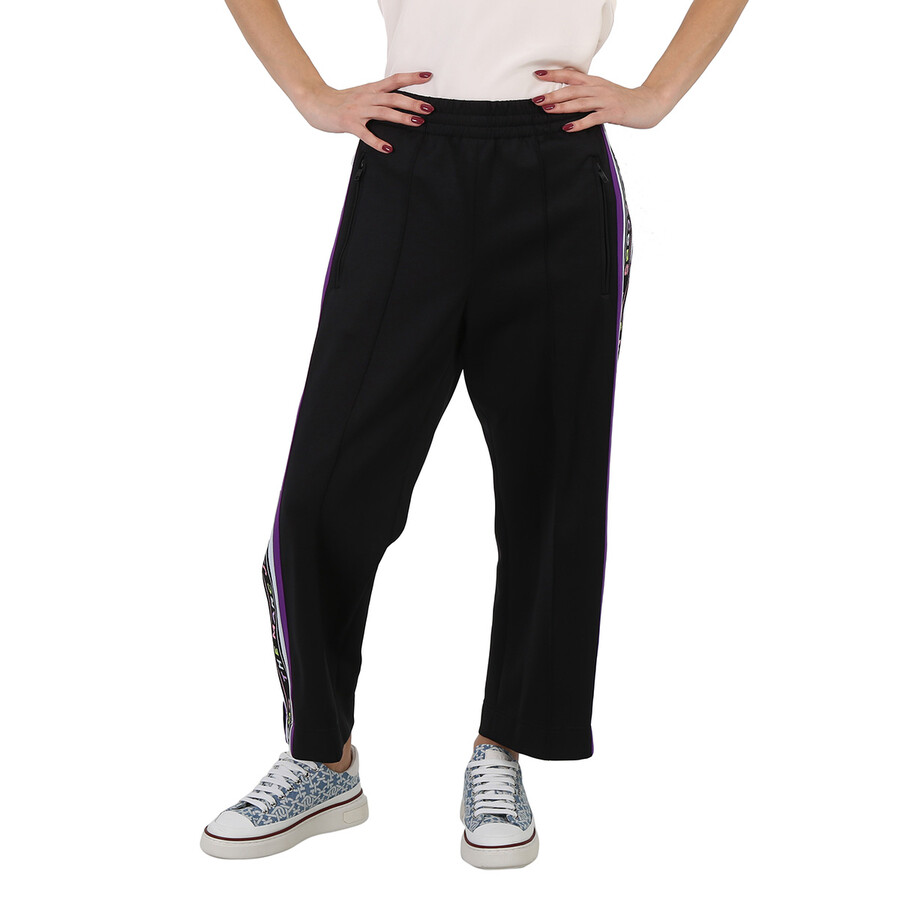 Ladies Black Logo Striped Pants