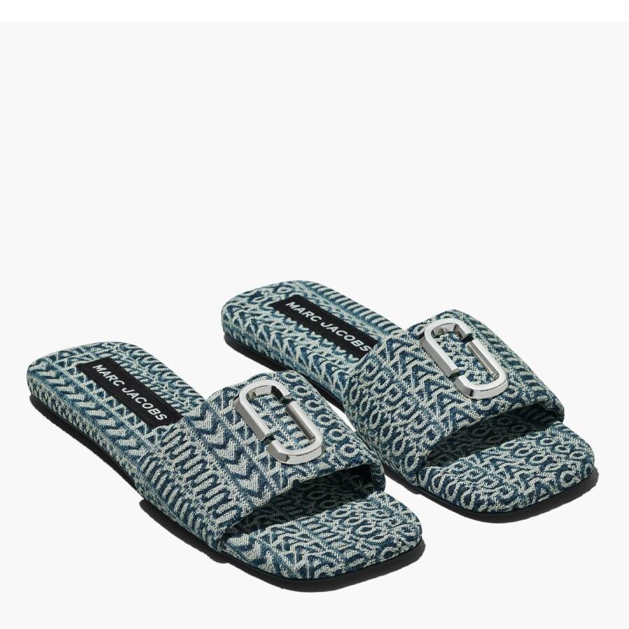 Marc Jacobs The J Marc Washed Monogram Denim Sandals In Blue