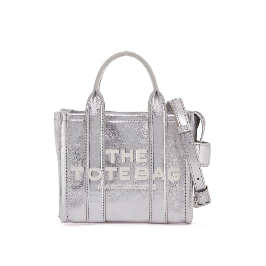 Marc Jacobs The Metallic Leather Crossbody Tote Bag In Silver