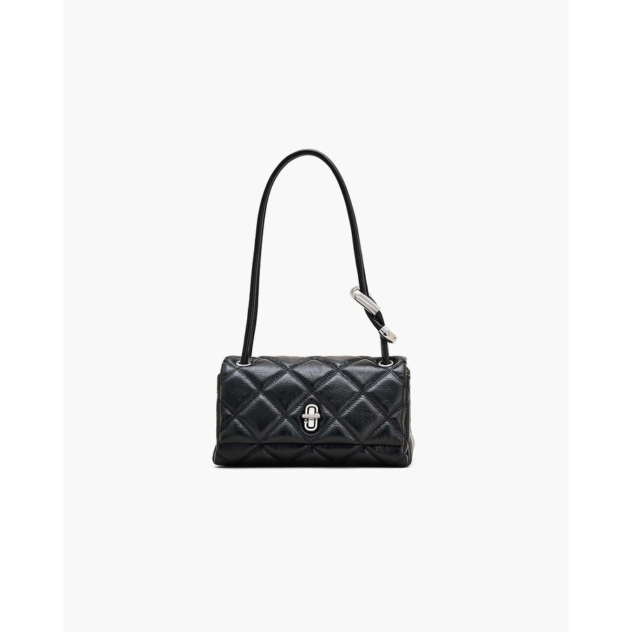 Marc Jacobs The Mini Dual Black Diamond-quilted Crossbody Bag With Top Handle In Leather Woman In Black