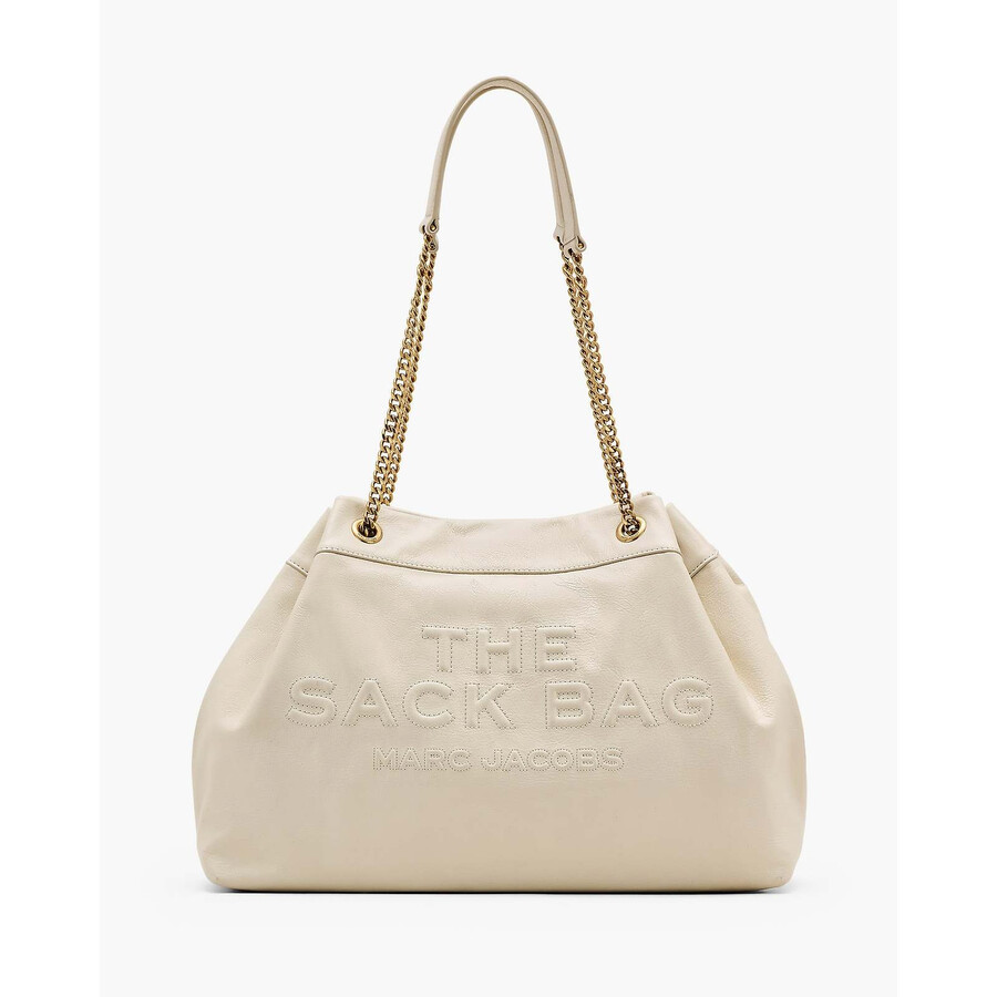 Marc Jacobs The Sack Bag White Shoulder Bag With Logo Embossed On The Front In Leather Woman