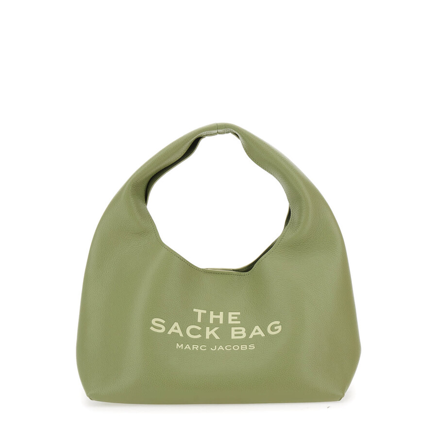 Marc Jacobs The Sack Green Shoulder Bag With Maxi Logo Lettering On The Front And Logo Patch On The