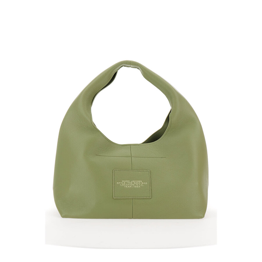 Marc Jacobs The Sack Green Shoulder Bag With Maxi Logo Lettering On The Front And Logo Patch On The