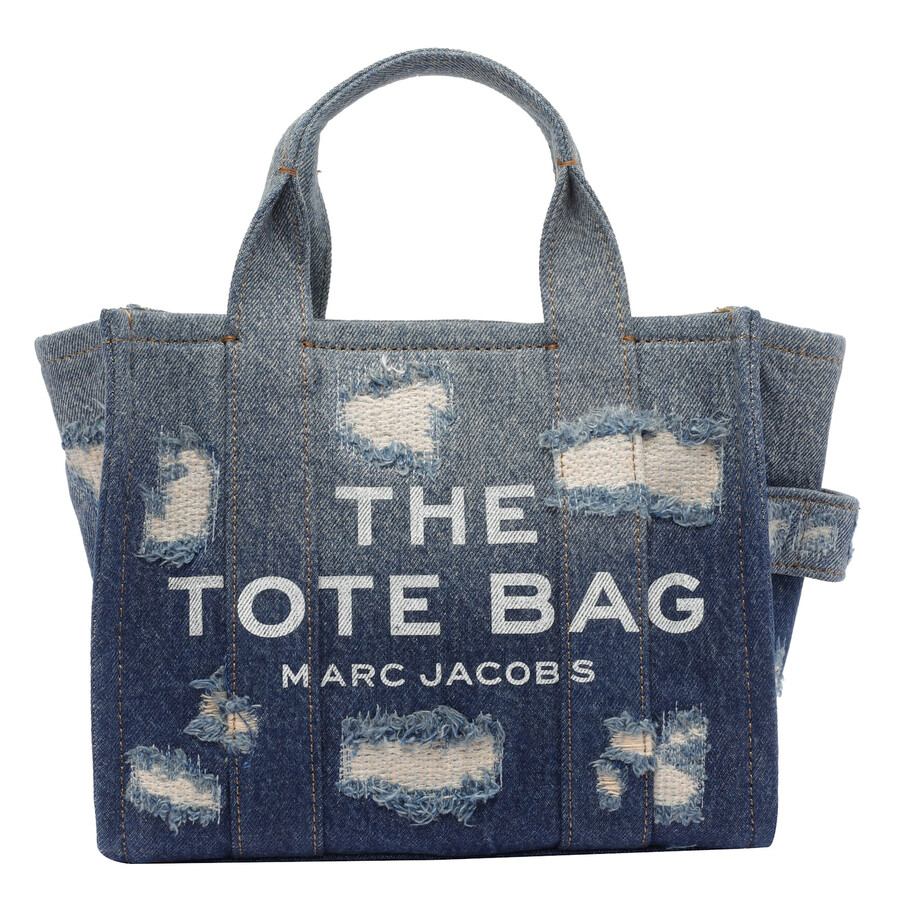 Marc Jacobs Distressed Small Tote Bag With Side Pocket In Blue