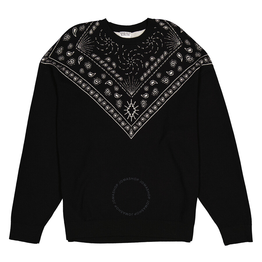Marcelo Burlon County Of Milan Bandana Print Wool Blend Knit Sweater In White/black