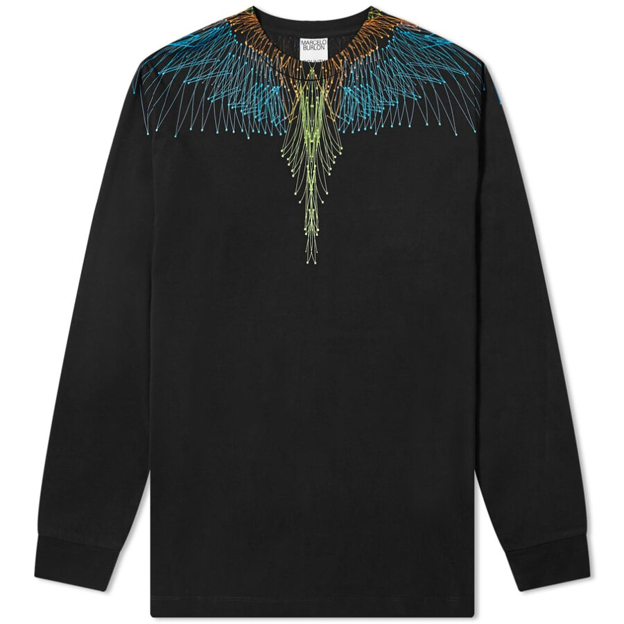 Marcelo Burlon County Of Milan Marcelo Burlon Long Sleeve Bezier Wings Basic T-shirt In Black