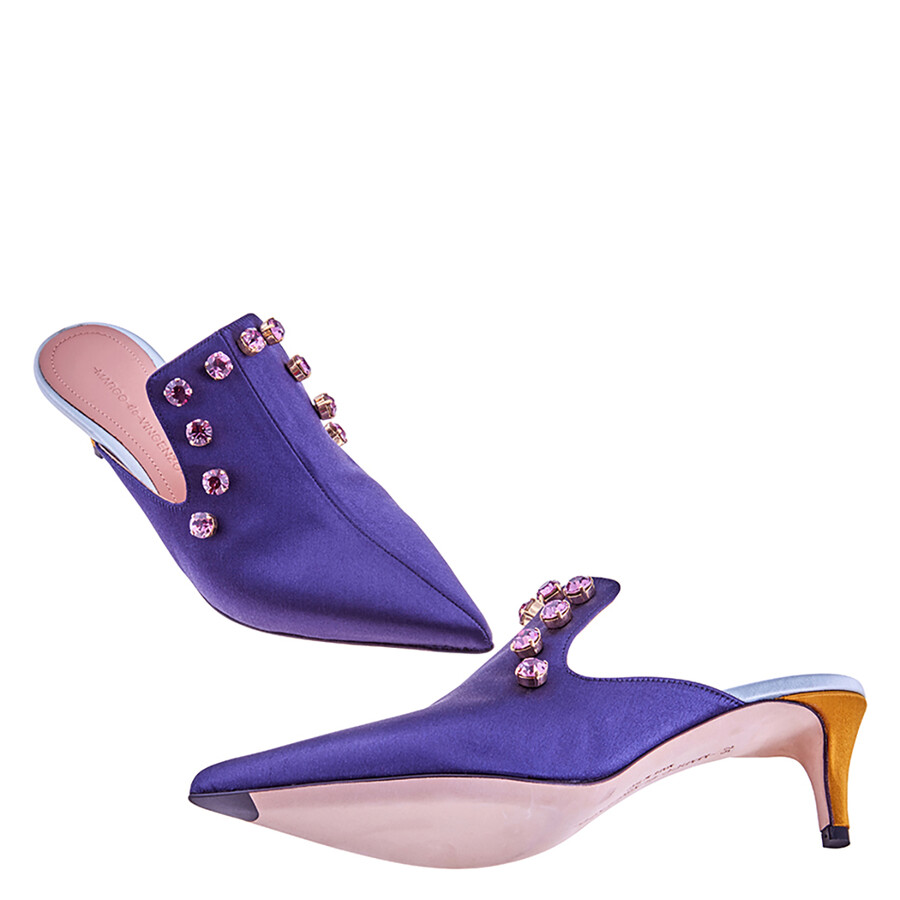 Shop Marco De Vincenzo Middle Heel Pump Navy In Navy/yellow