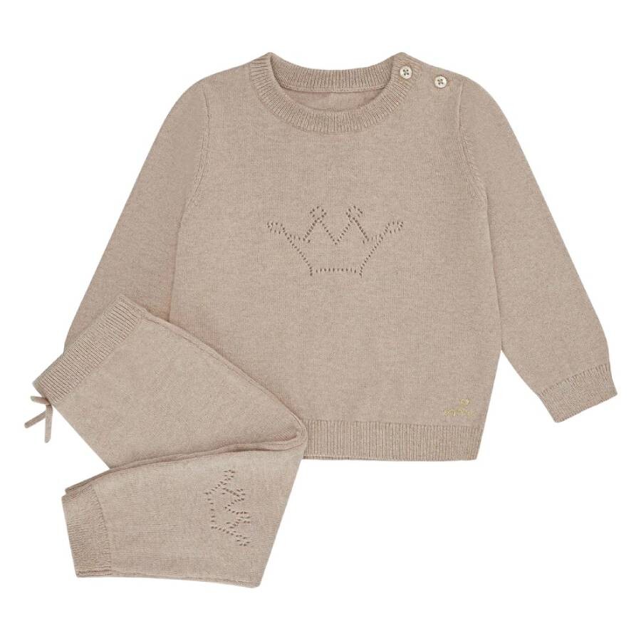 Infant Biscuit Pointelle Crown Embroidered Set
