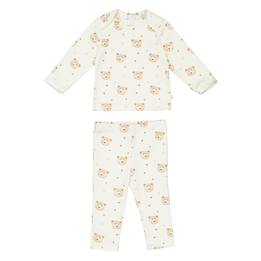Kids Cream Bear-Print Cotton Pajama Set