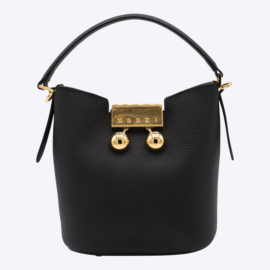 Marni Trunkaroo Leather Bucket Bag In Black