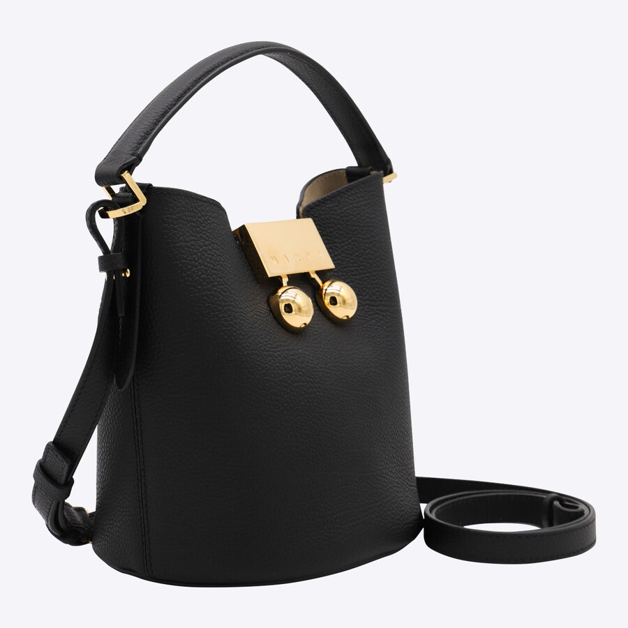 Marni Trunkaroo Leather Bucket Bag In Black