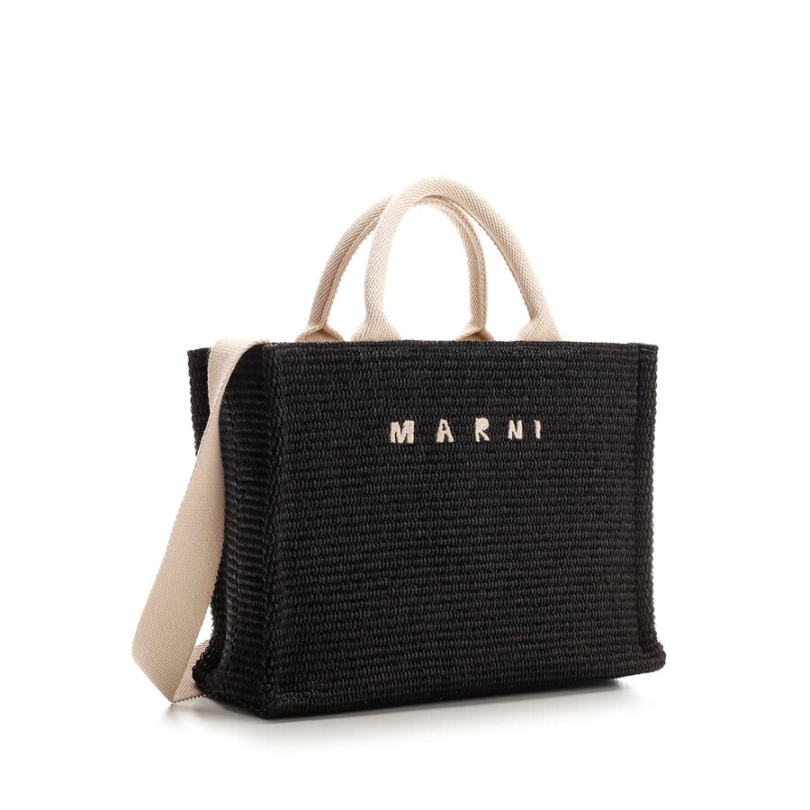 Marni Large Raffia Effect Fabric Tote Bag In Black