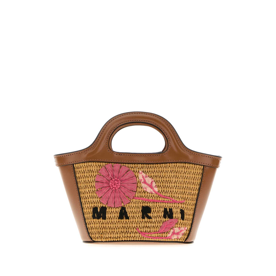 Marni Borsa A Mano In Rafia Caramello  Donna