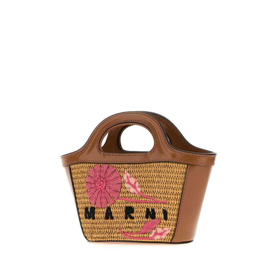 Marni Borsa A Mano In Rafia Caramello  Donna