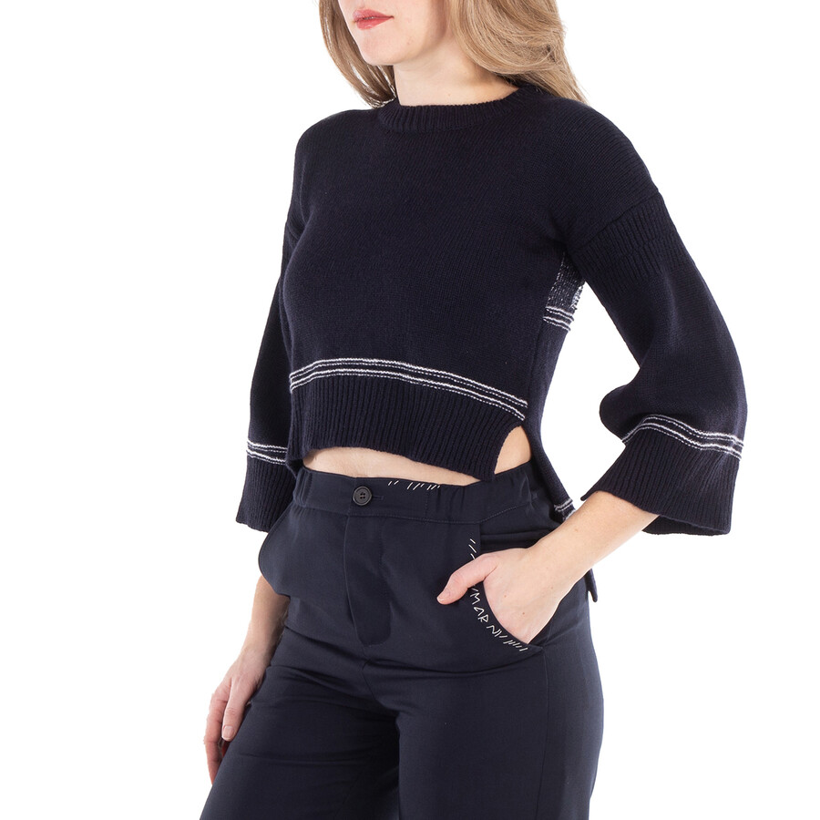 Marni Contrasting-trim Virgin Wool Crew-neck Jumper In Blue