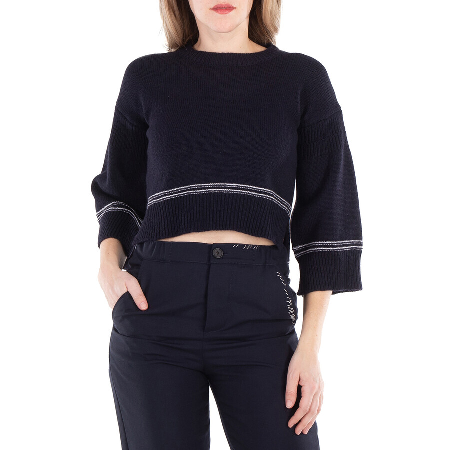 Contrasting-Trim Virgin Wool Crew-Neck Jumper