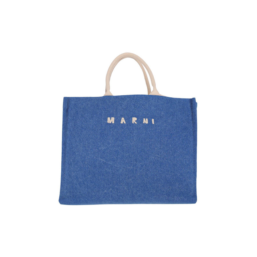 Marni Shopper Bag With Shoulder Strap And Top Handles In Blue