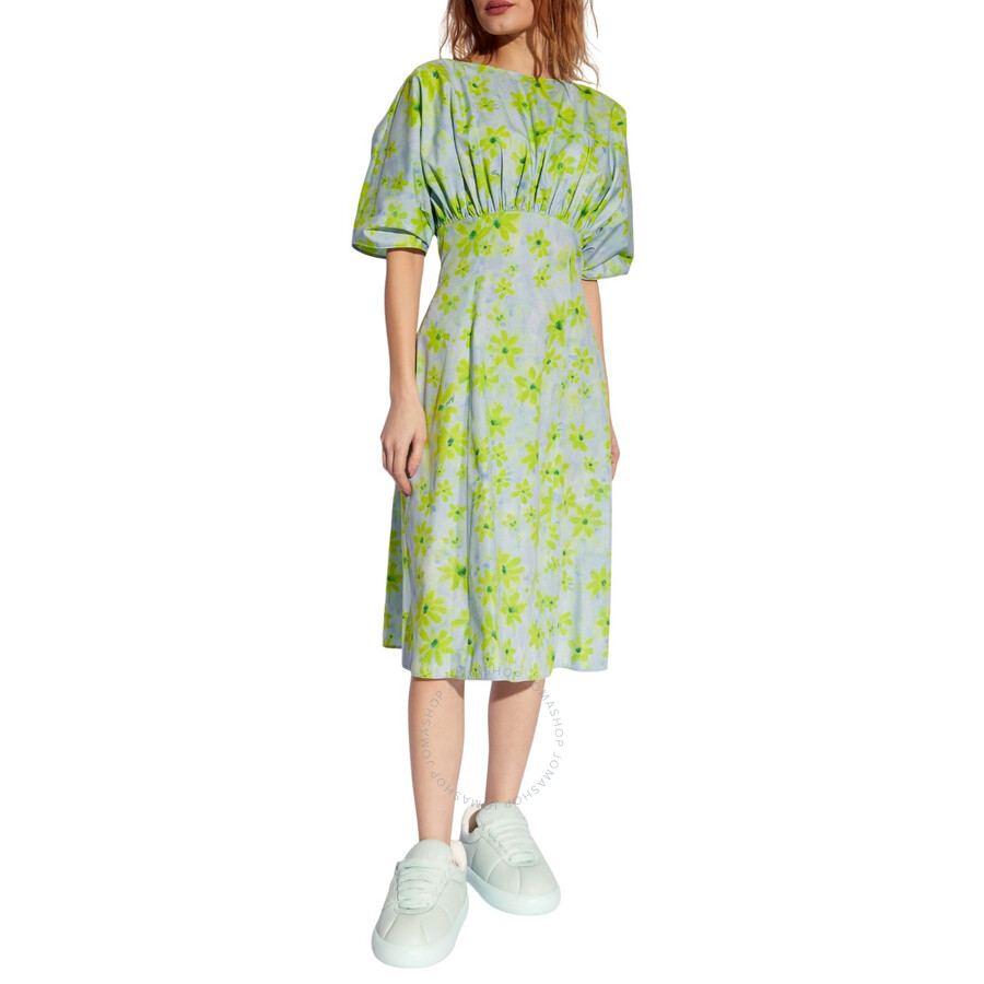Marni Floral Printed Midi Dress In Blue