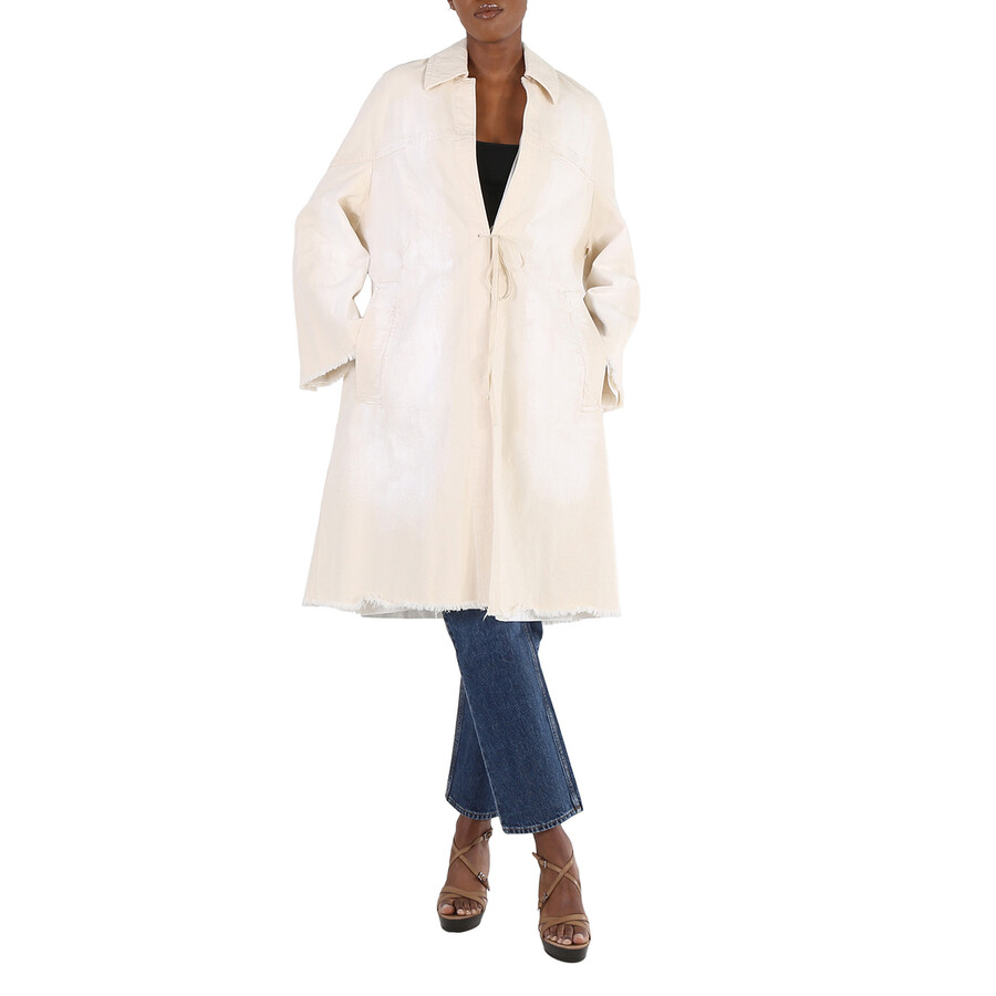 Ladies Dust Coat In Vintage Effect Denim in Snow-white
