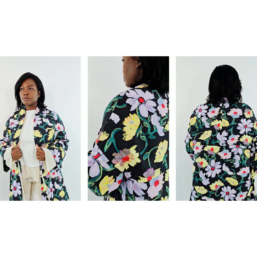 Ladies Floral-print Oversized Coat