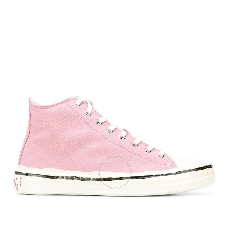 Shop Marni Ladies Pink Cotton Canvas High-top Sneakers