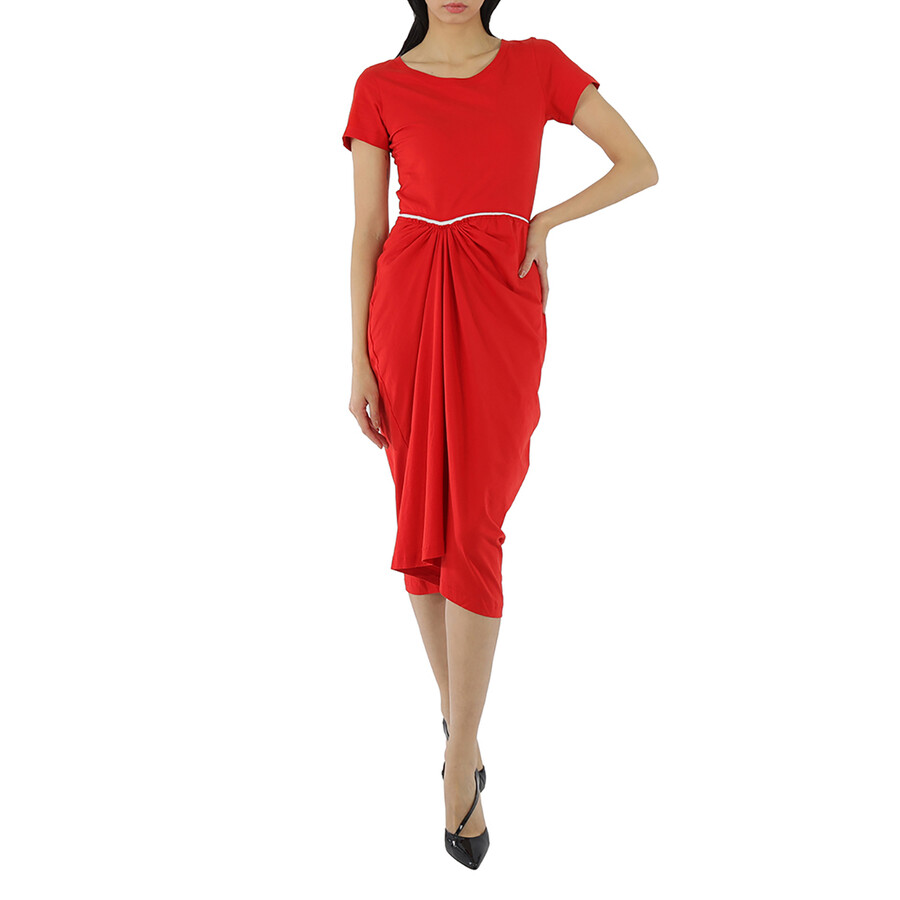 Ladies Ruched Cut-Out Round Neck Midi Dress