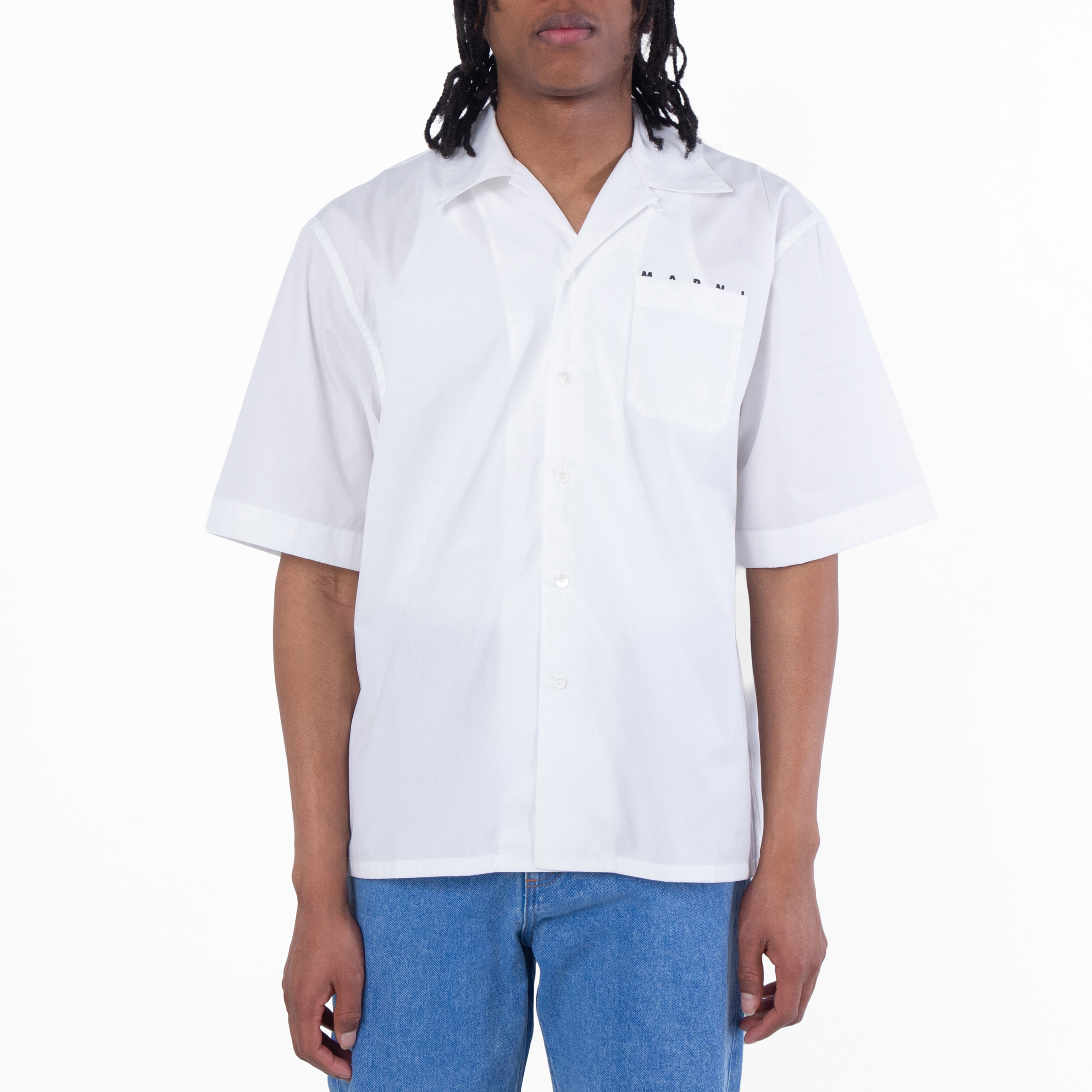 Marni Logo-Print Cotton Poplin Bowling Shirt, Brand Size 46 (US