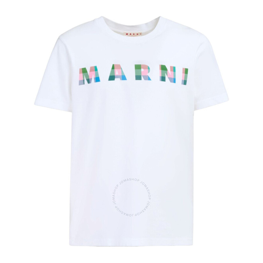Marni Gingham Logo-print Cotton T-shirt In White