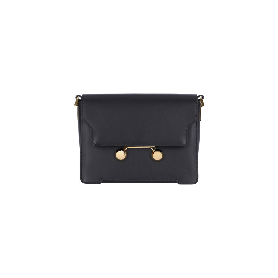 Marni Black Leather Medium Trunkaroo Crossbody Bag In Black