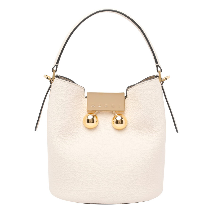 Marni Medium Trunkaroo White Leather Shoulder Bag In White