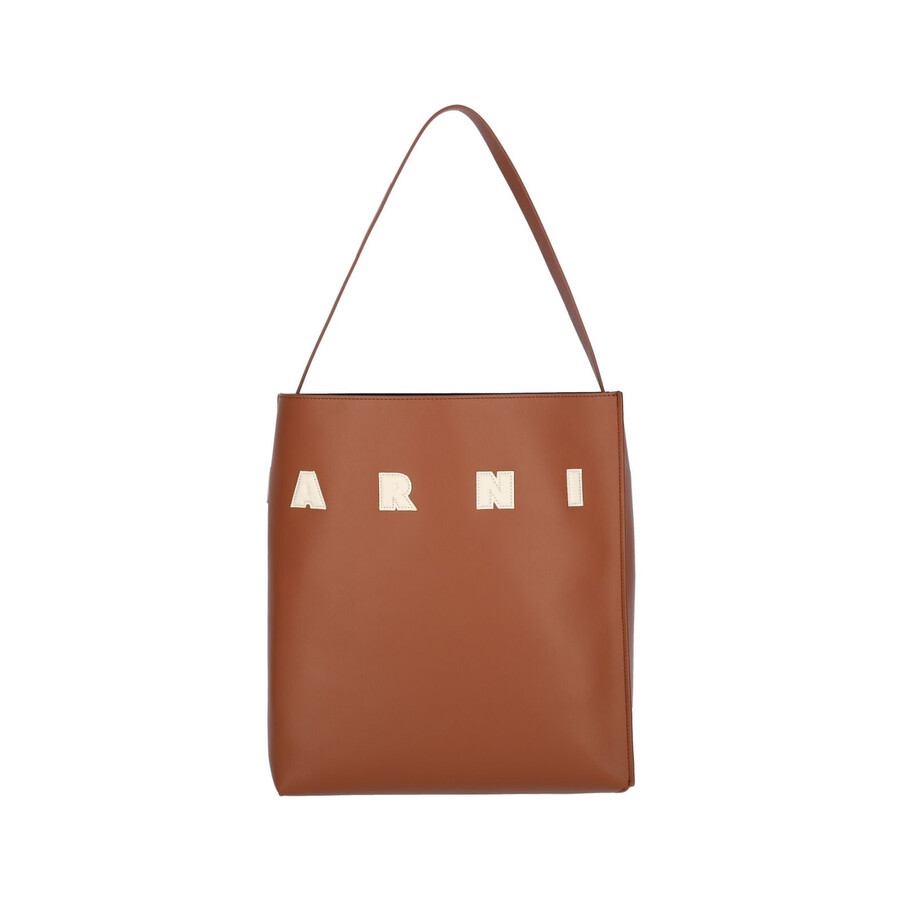 Marni Medium Museo Hobo Leather Tote Bag In Brown