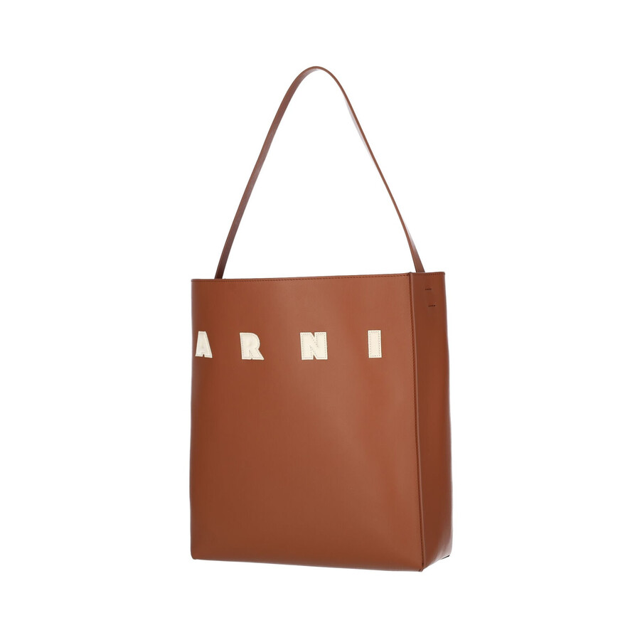 Marni Medium Museo Hobo Leather Tote Bag In Brown