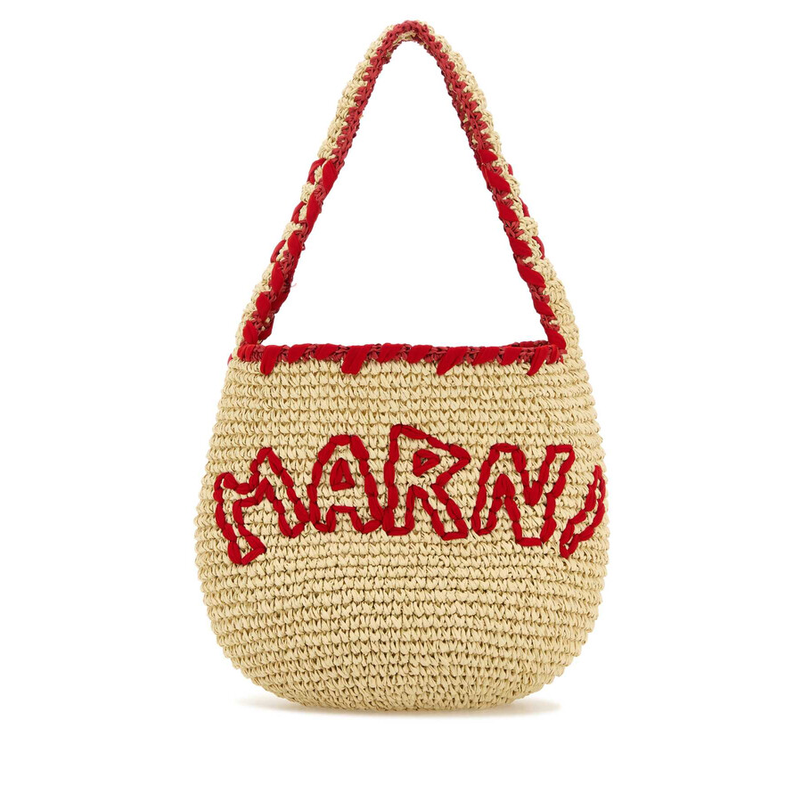Marni Raffia Small Nassa Shoulder Bag In Neutral