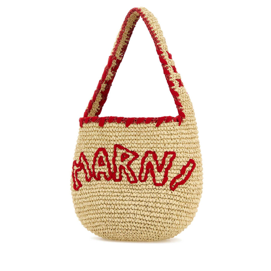 Marni Raffia Small Nassa Shoulder Bag In Neutral