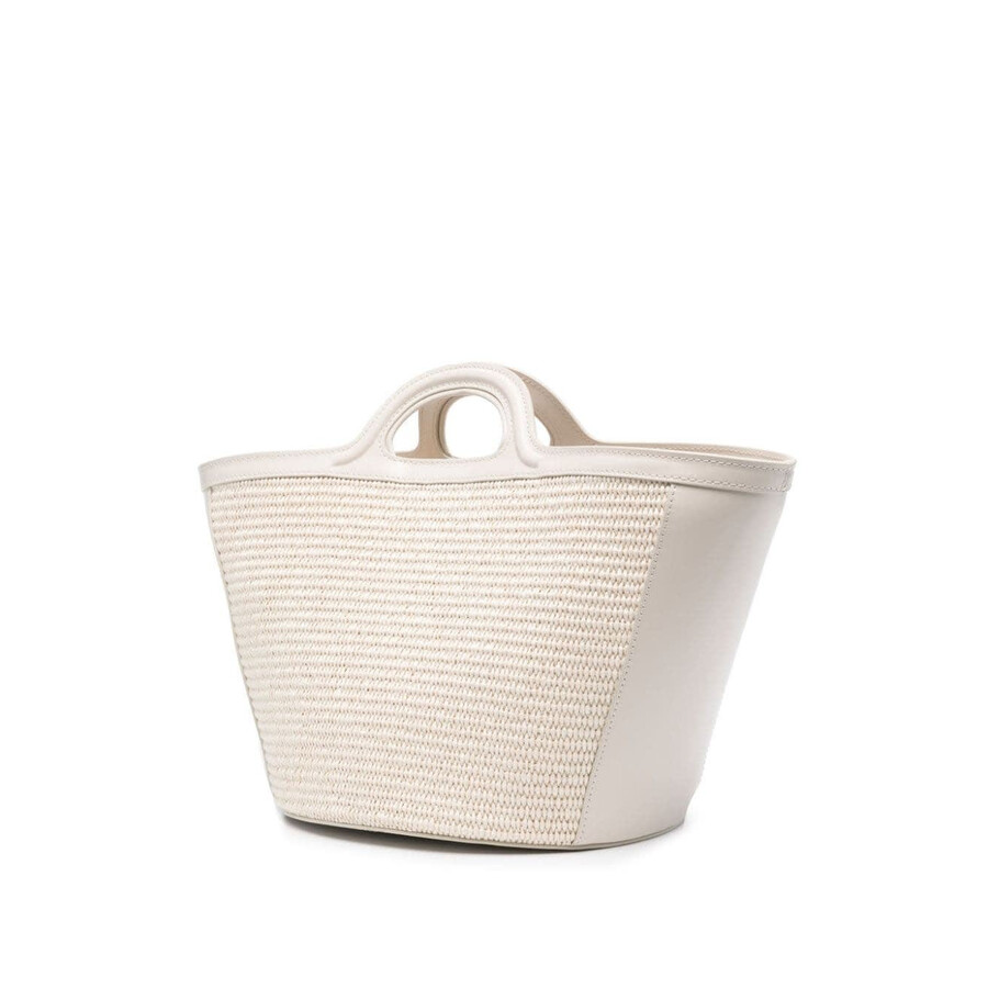 Marni Shell Tropicalia Summer Bag In Leather And Raffia In White
