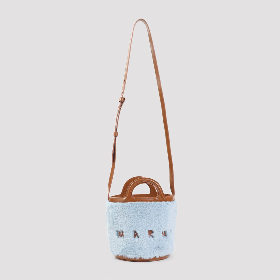 Marni Plush Bucket Handbag With Adjustable Strap In Blue