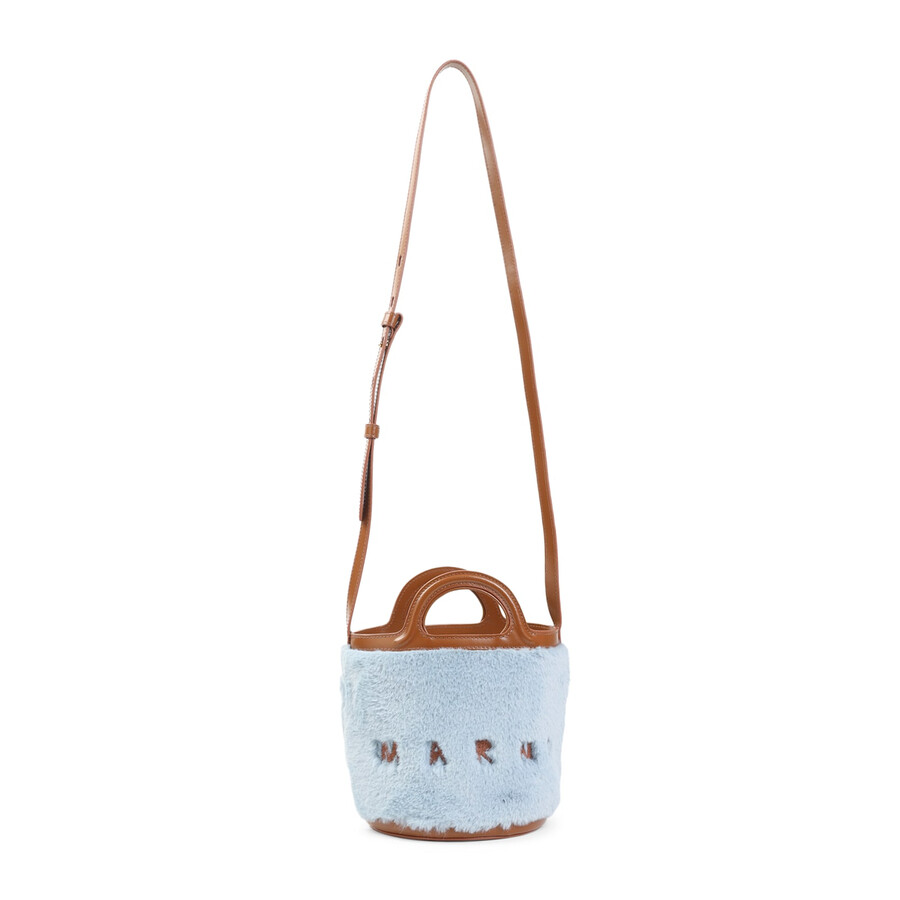Marni Plush Bucket Handbag With Adjustable Strap In Blue